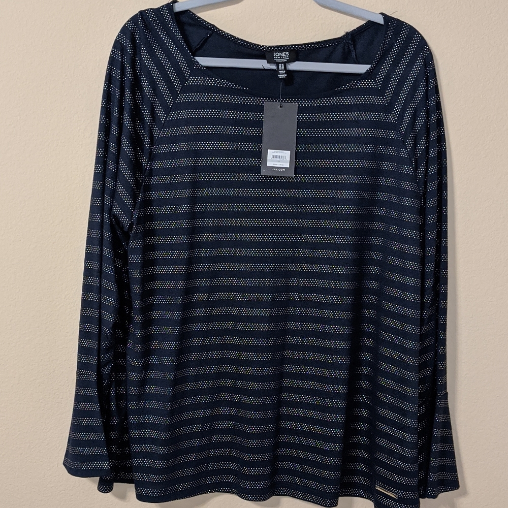 Jones NY Navy Blue Striped Top